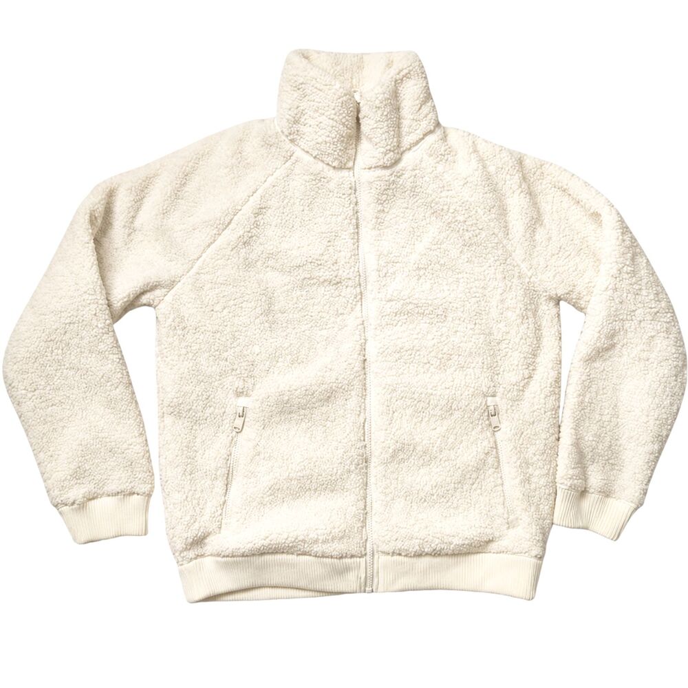 Athleta Tugga II Jacket Womens S Ivory Sherpa Fleece Full Zip Teddy Cozy